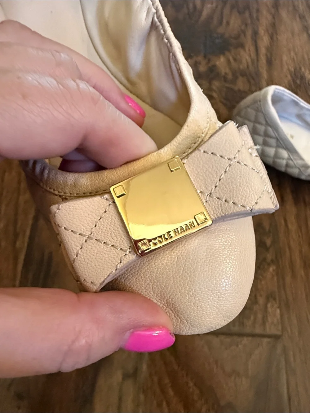 Cole Haan Tali Quilted Nude Ballet Flats, size 7